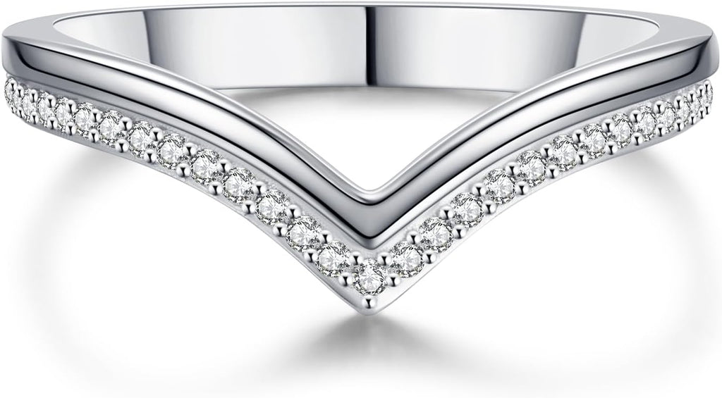 Moissanite Curved Wedding Band for Women, D Color VVSI Clarity, Moissanite Wishbone Stacking Ring, 5X 14K Gold Plated