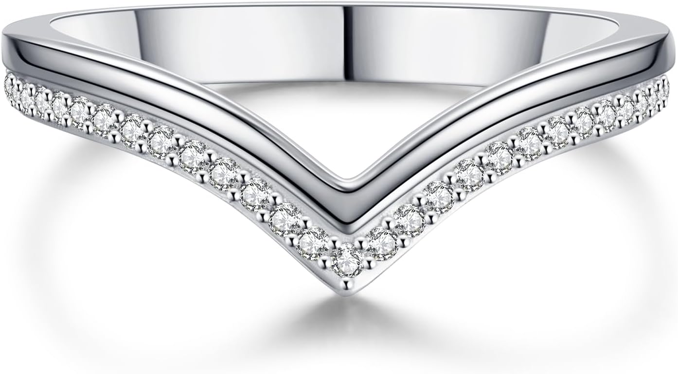 Moissanite Curved Wedding Band for Women, D Color VVSI Clarity, Moissanite Wishbone Stacking Ring, 5X 14K Gold Plated