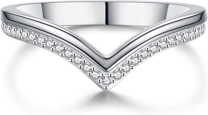 Moissanite Curved Wedding Band for Women, D Color VVSI Clarity, Moissanite Wishbone Stacking Ring, 5X 14K Gold Plated