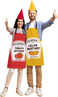 2 Set Ketchup and Mustard Costume Apron Condiment Group Costume | Includes Ketchup and Mustard Aprons Hats for Back