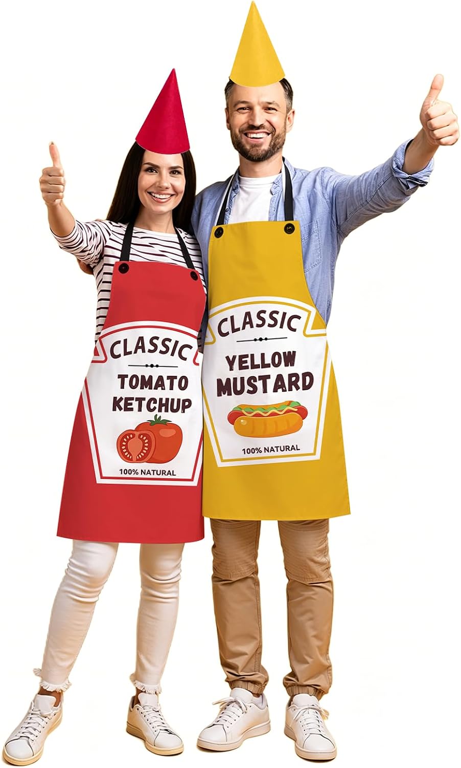 2 Set Ketchup and Mustard Costume Apron Condiment Group Costume | Includes Ketchup and Mustard Aprons Hats for Back