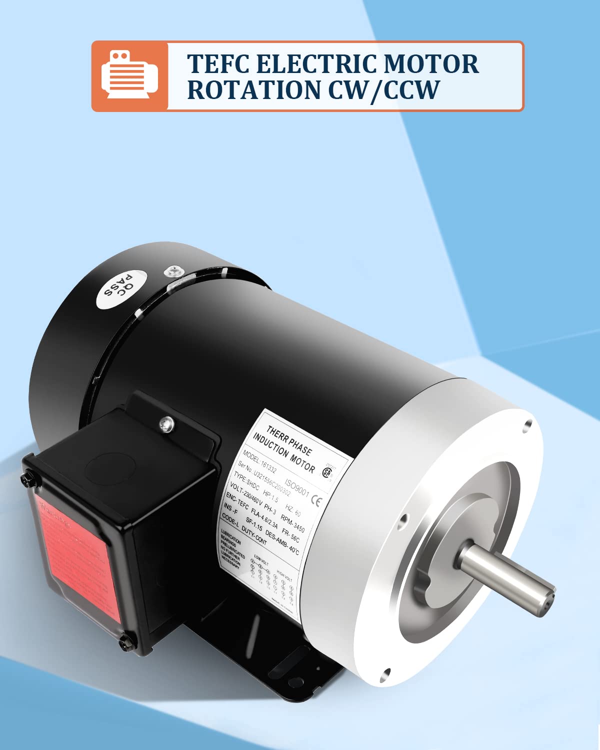 1.5HP General Electric Motor,Three Phase 3450RPM,230/460V TEFC