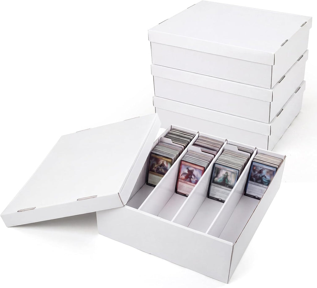 3200-Count Trading Cardboard Card Storage Boxes 4 Pack, 4 Row White Card Box with 64 Dividers, MTG, TCG Card Organizer