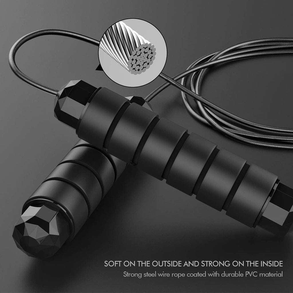 Jump Rope, Tangle-Free Rapid Speed Jumping Rope Cable with Ball Bearings for Women, Men, and Kids, Adjustable Steel