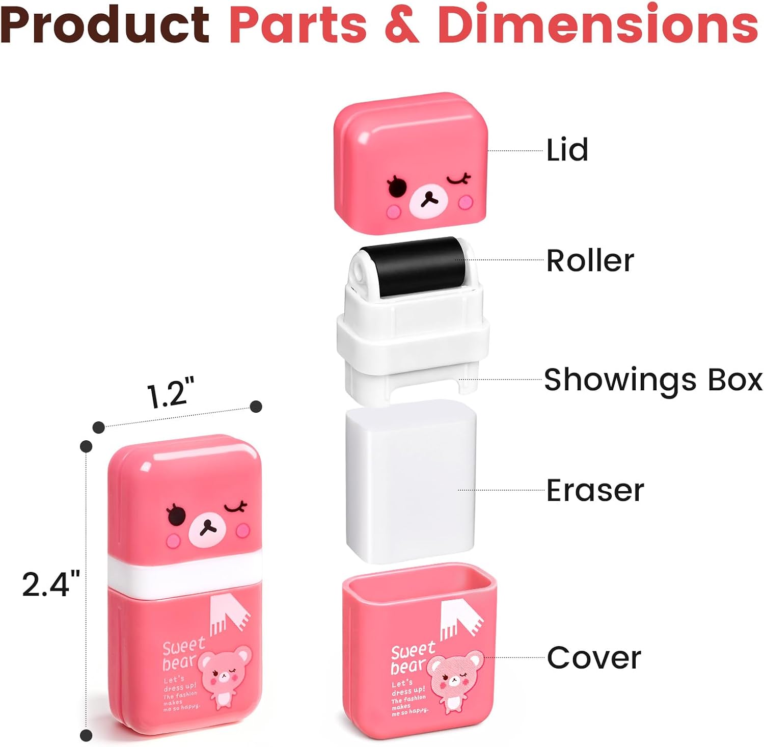 12 Pack Pencil Erasers, Cute Erasers Pencil Eraser with Clean up Roller Pencil Eraser Shaving Roller Case Erasers for