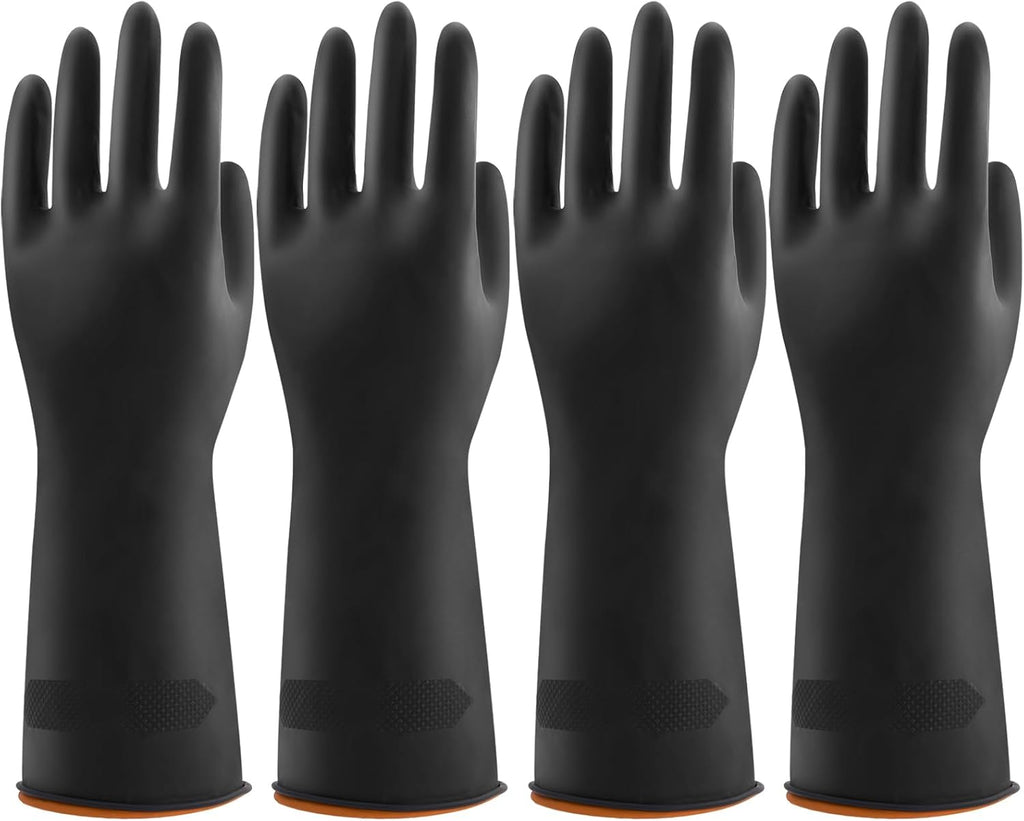 4 Pairs Black Rubber Dishwashing Gloves - Reusable Cleaning Gloves for Kitchen, Household, Anti-Slip, Flexible &