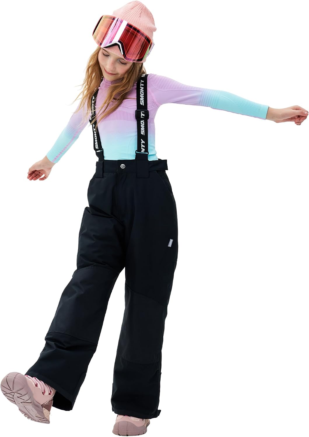 Kids Winter Ski Pant Snow Bibs Boys Girls Snow Trouser Waterproof Windproof Warm Detachable Shoulder Straps(14