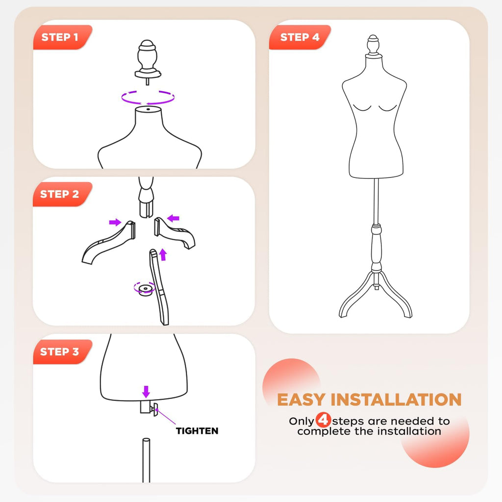 Female Mannequin Torso | Black | Lightweight | with 13.8" Height Adjustment, Dress Form Body with Wooden Tripod Base
