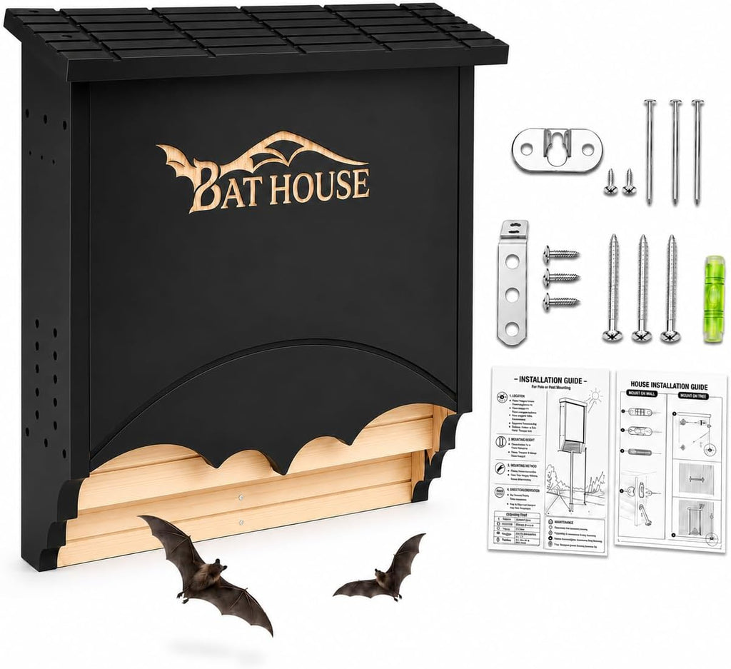 Bat Houses for Outdoors, 2-Chamber Bat Box with Tree & Wall Mount Kit