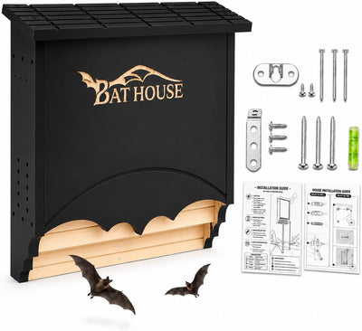 Bat Houses for Outdoors, 2-Chamber Bat Box with Tree & Wall Mount Kit