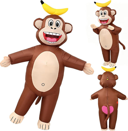 Inflatable Monkey Costume Adult, Blow Up Costume for Halloween | Fits 5' to 6'2", Full Body Inflatable Halloween