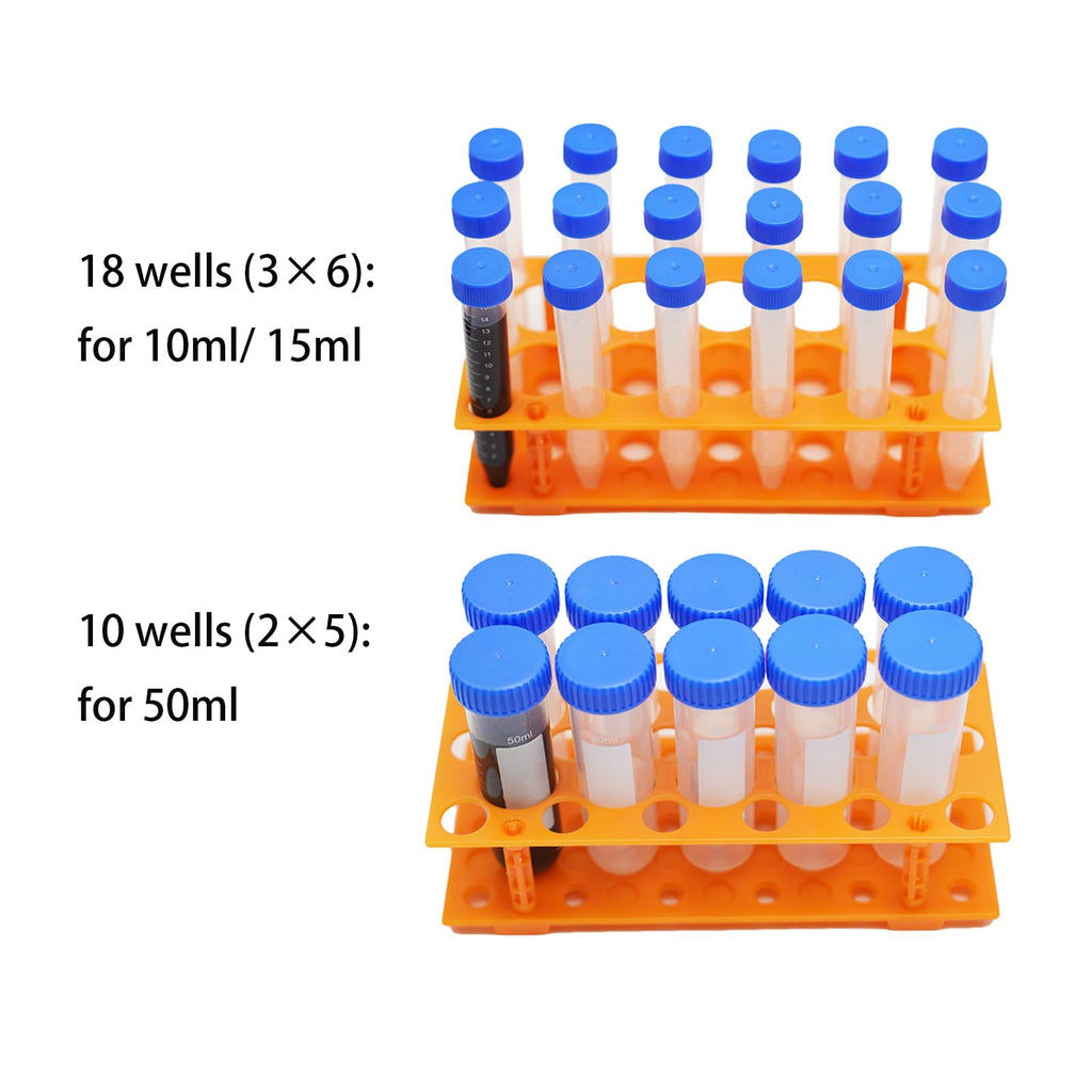 28 Well Test Tube Rack, 3 Pack Orange Holder for 10ml 15ml 50ml Tubes Lab