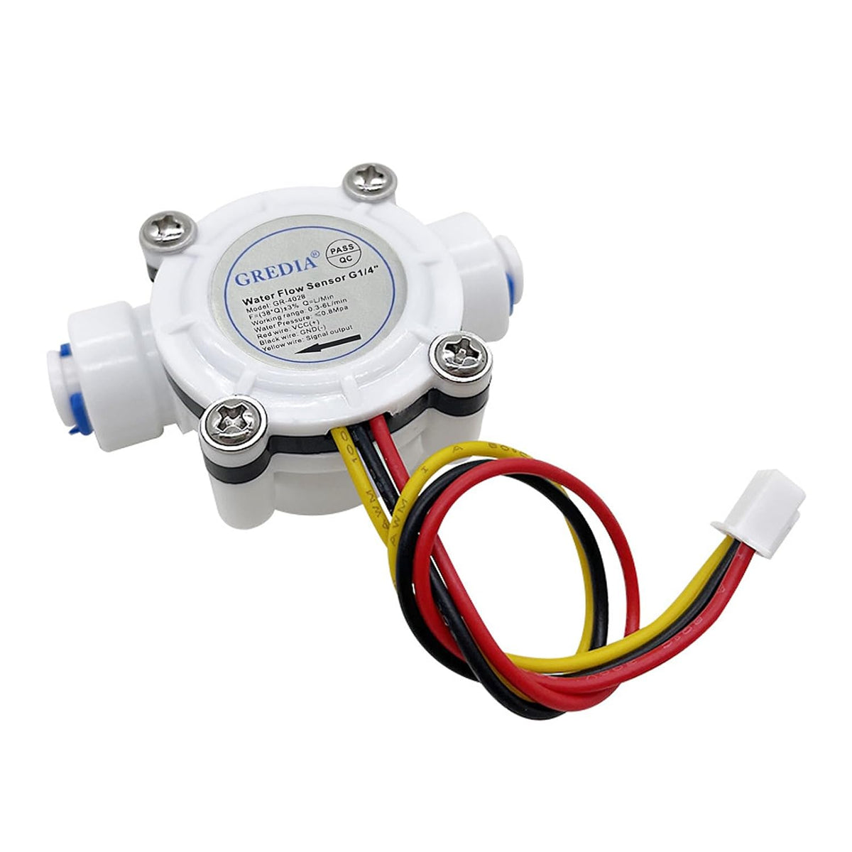1/4" Quick Connect Water Flow Sensor Food-Grade Switch Hall Effect Flowmeter Fluid Meter Counter 0.3-6L/min
