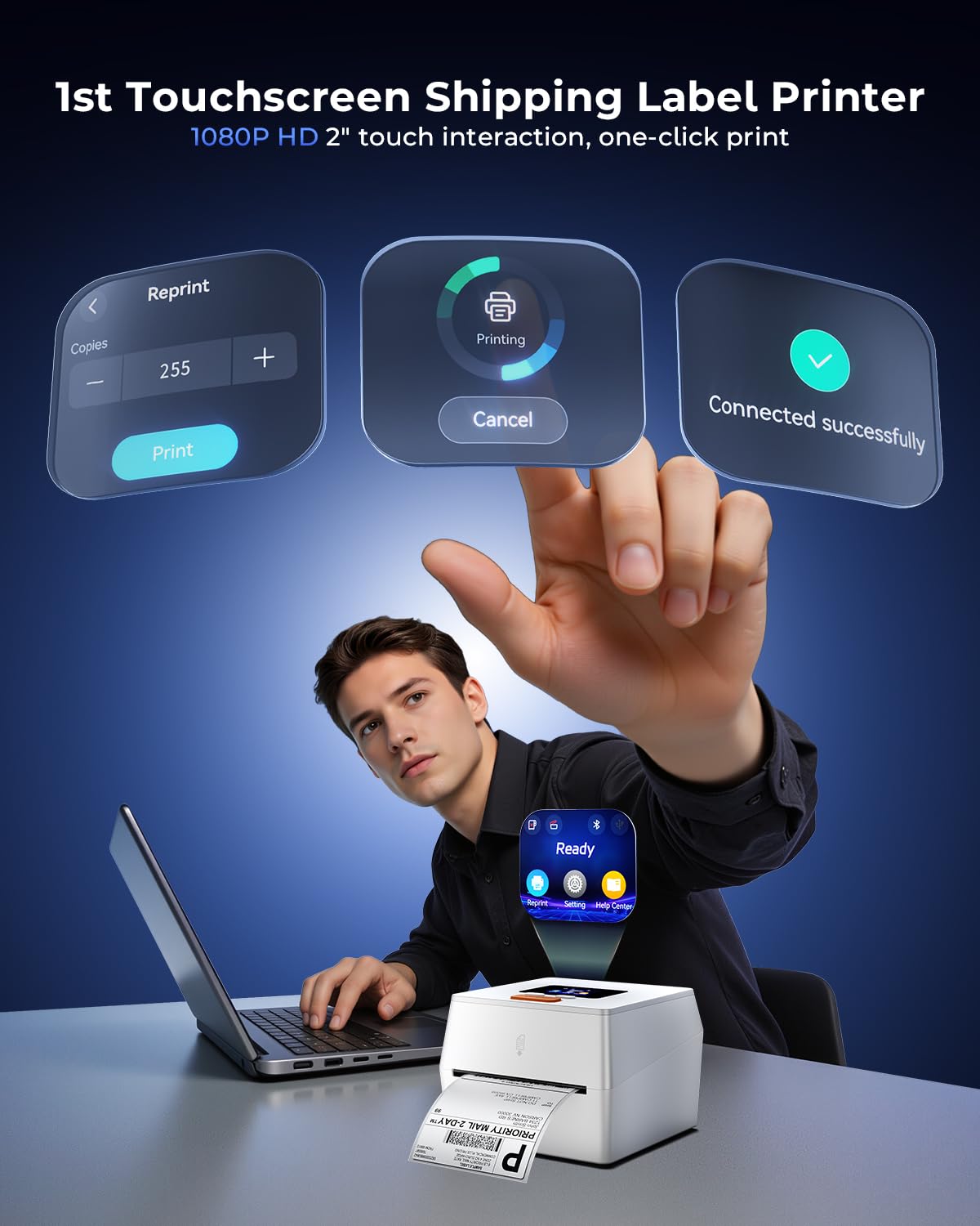 Thermal Label Printer with Touchable Screen, 4x6 Bluetooth Shipping Label Printer with Built-in Label Holder, D420D