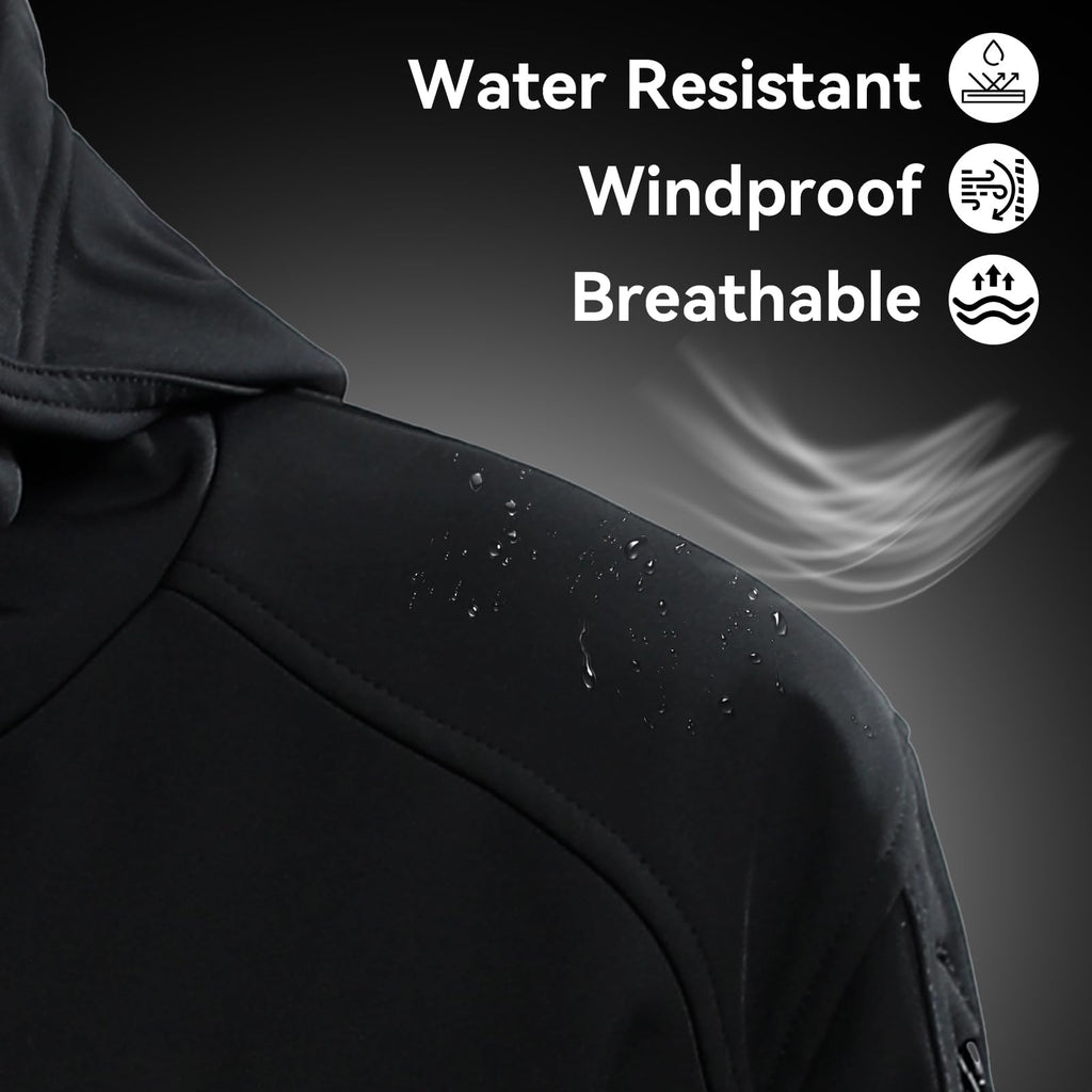 Men's Heated Jacket with 7.4V Battery Pack, 12 Heating Zones, Dual Control Soft Shell Heating Jacket Coat with Hood