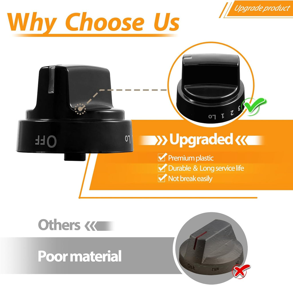 atgestore WB03X24759 Stove Knobs Replacement for GE Stove Parts KIP 5G92 222D5793 Cooktop Knobs GE Range Oven Parts Black Plastic Surface Burner Control Knob Range Burner Knobs 5 Pcs