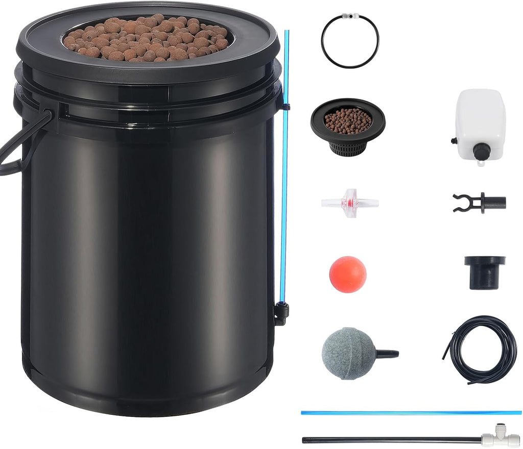 DWC Hydroponics Grow System, 5-Gallon Deep Water Culture with Top Drip Kit, Air Pump, Air Stone, Water Level Device