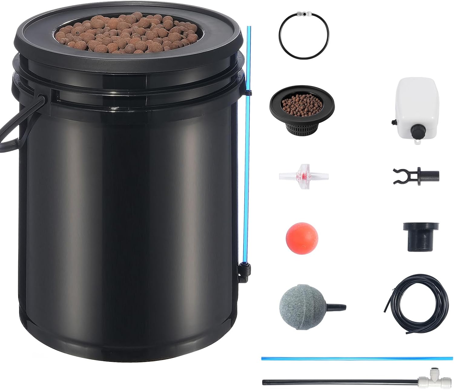 DWC Hydroponics Grow System, 5-Gallon Deep Water Culture with Top Drip Kit, Air Pump, Air Stone, Water Level Device
