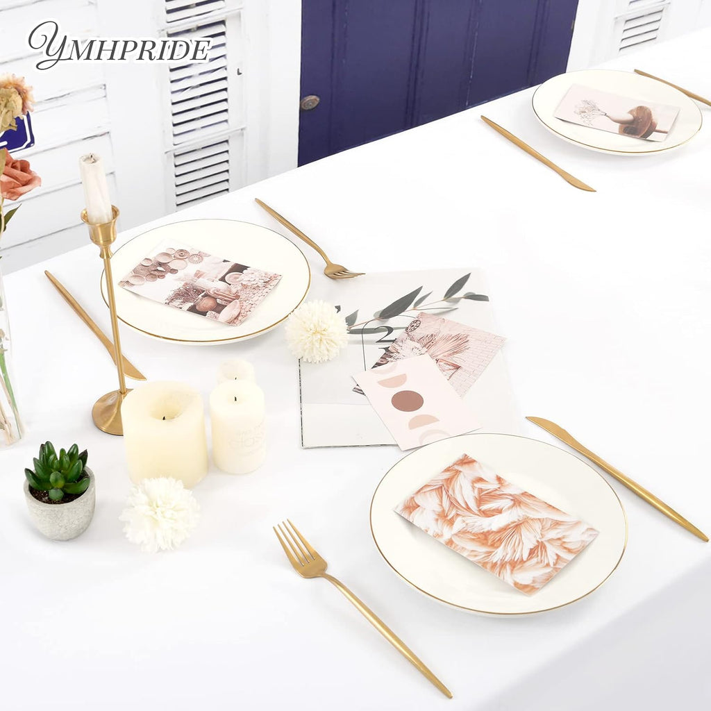 10 Pack White Tablecloths for 8 Foot Rectangle Tables 60 x 126 Inch - 8ft Rectangular Bulk Polyester Fabric Washable