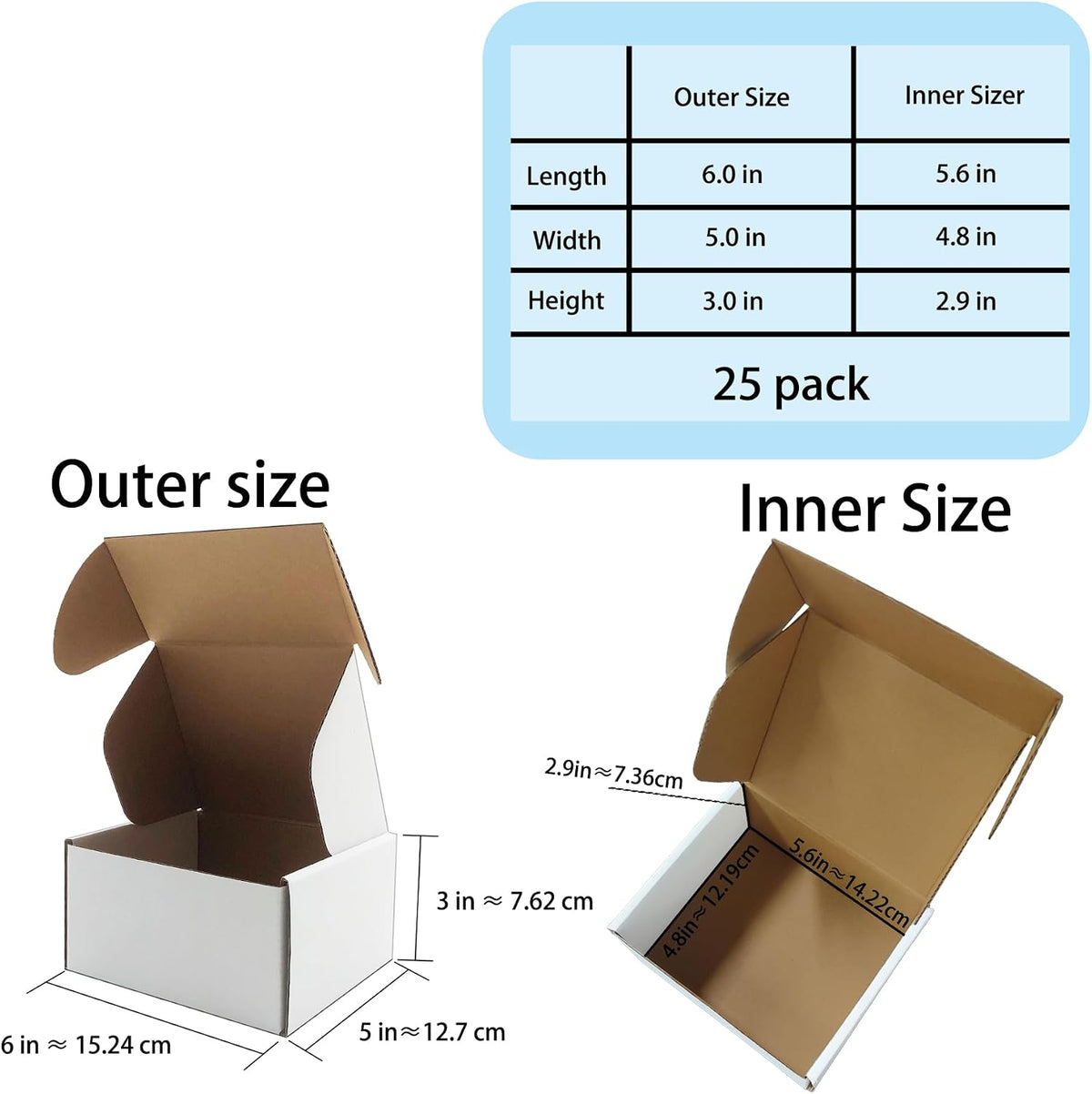 6x5x3 inch White Shipping Boxes 25 Pack,Small Gift Boxes,Bulk of Mailers