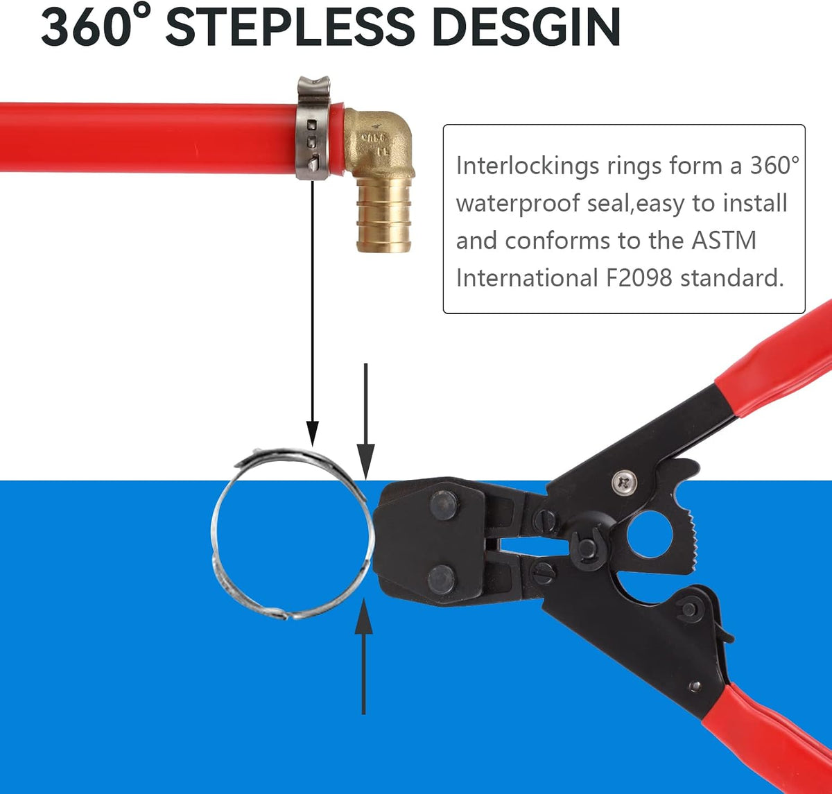 100 Pack GUOFIS 1/2"Pex Clamp Rings,304 Stainless Steel(CLAMP016-100)