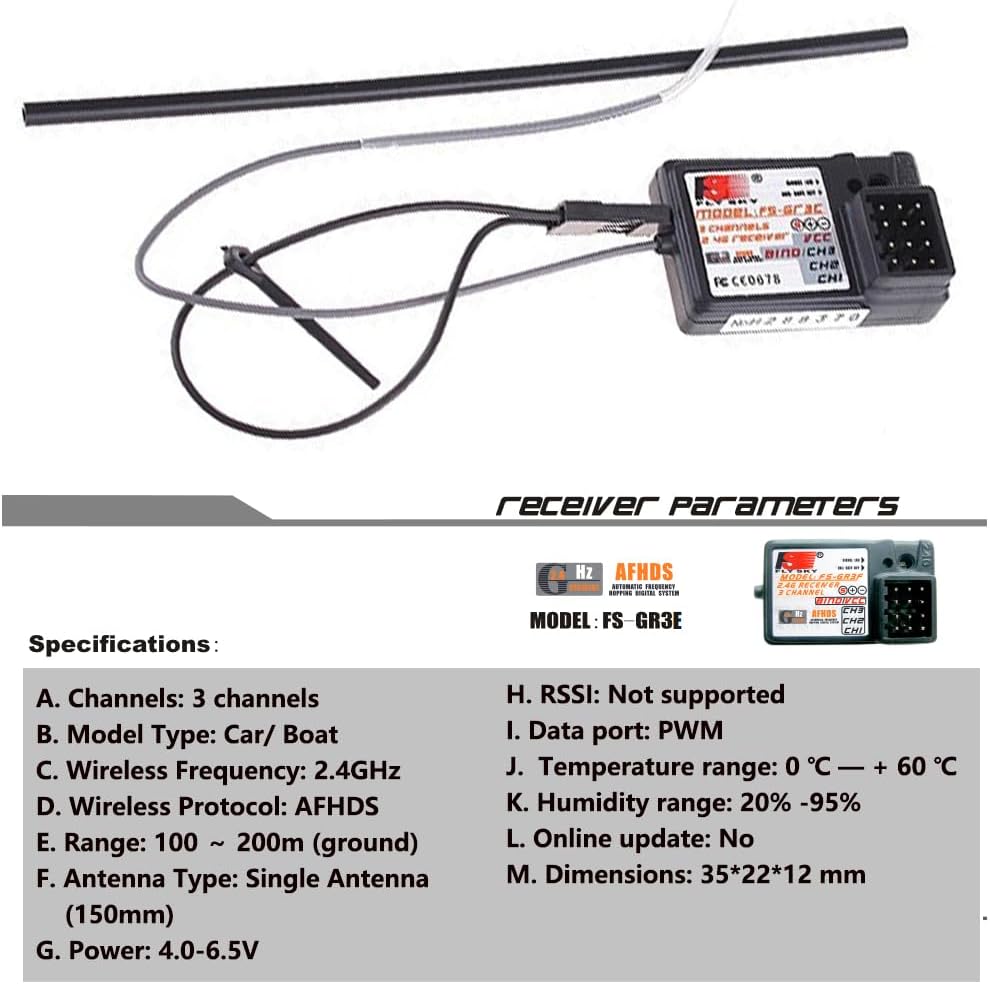 Flysky FS-GT2 RC Transmitter with FS-GR3E Receiver, 2.4GHz 2 Channels Radio Controller and 3 Channels Receiver for RC