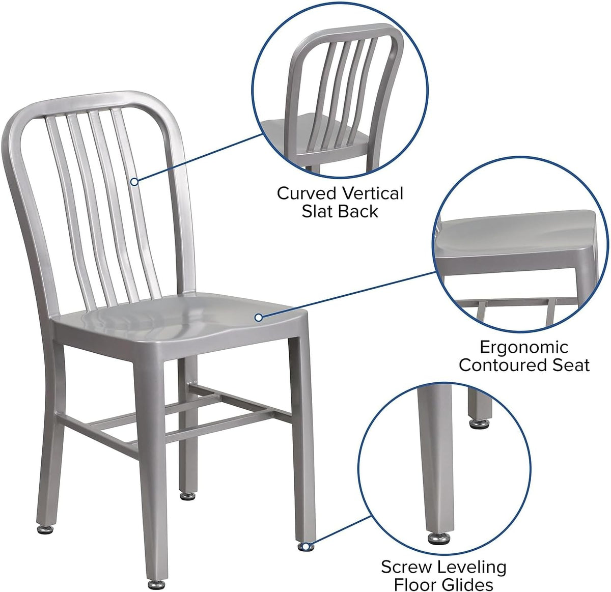 Commercial Grade Silver Metal Indoor-Outdoor Chair