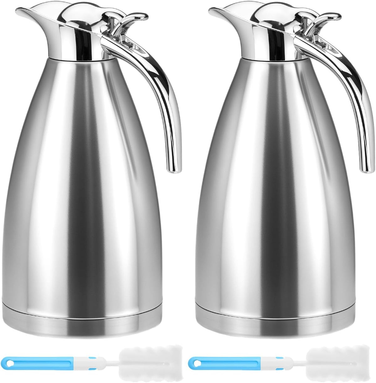 2-Pack 68 oz Insulated Thermal Coffee Carafe, 304 Stainless Steel Vacuum Pot with Leakproof Design & Cleaning Brushes