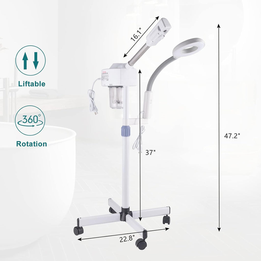 Professional Facial Steamer with 3X Magnifying Lamp, 2 in 1 Facial Steamer Upgrade PTC Heating, Esthetician Face