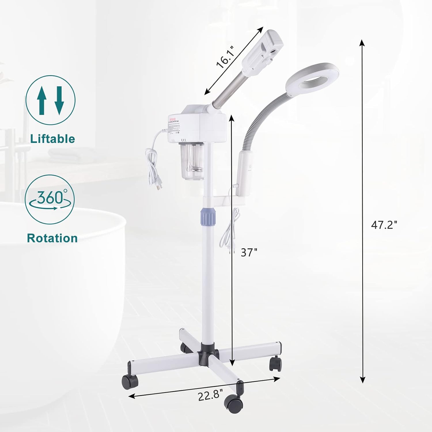 Professional Facial Steamer with 3X Magnifying Lamp, 2 in 1 Facial Steamer Upgrade PTC Heating, Esthetician Face