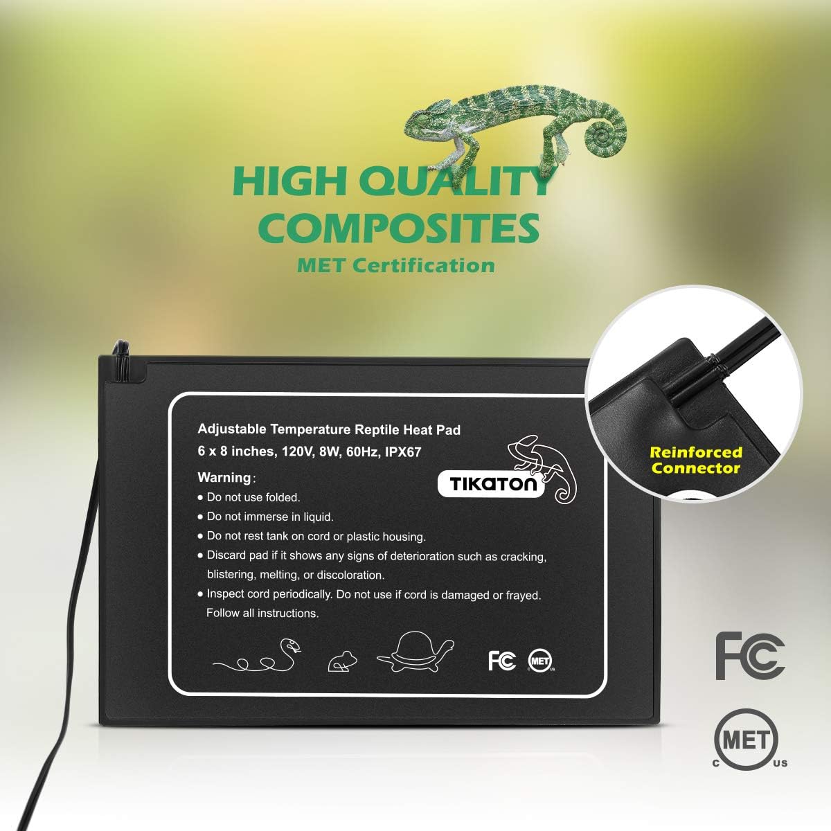 Reptile Heat Pad - Adjustable Temperature Under Tank Heater for 10-20gal/30-40gal Tank, Terrarium Heat Mat for