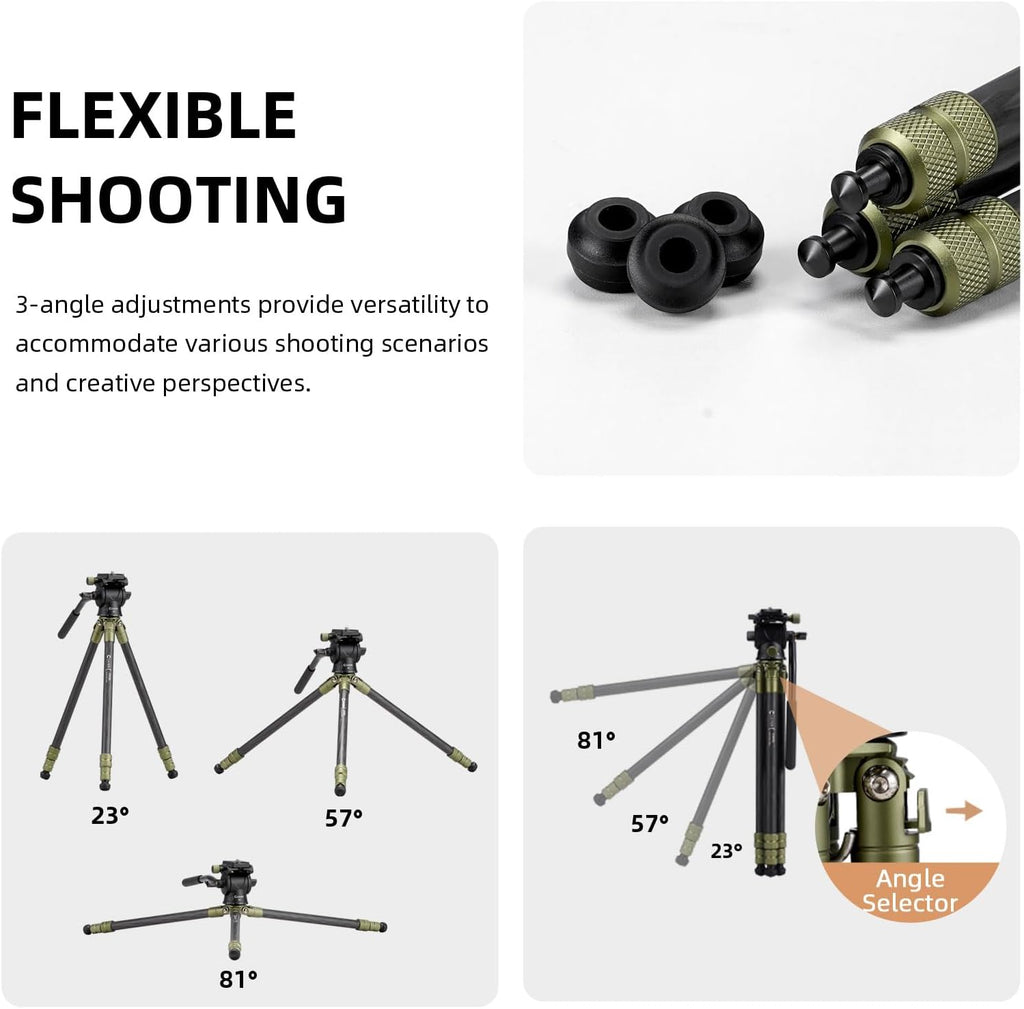 CH10L Carbon Fiber Mini Tripod, 28" with S1 Fluid Head Travel Stand | Compact Desktop Stand