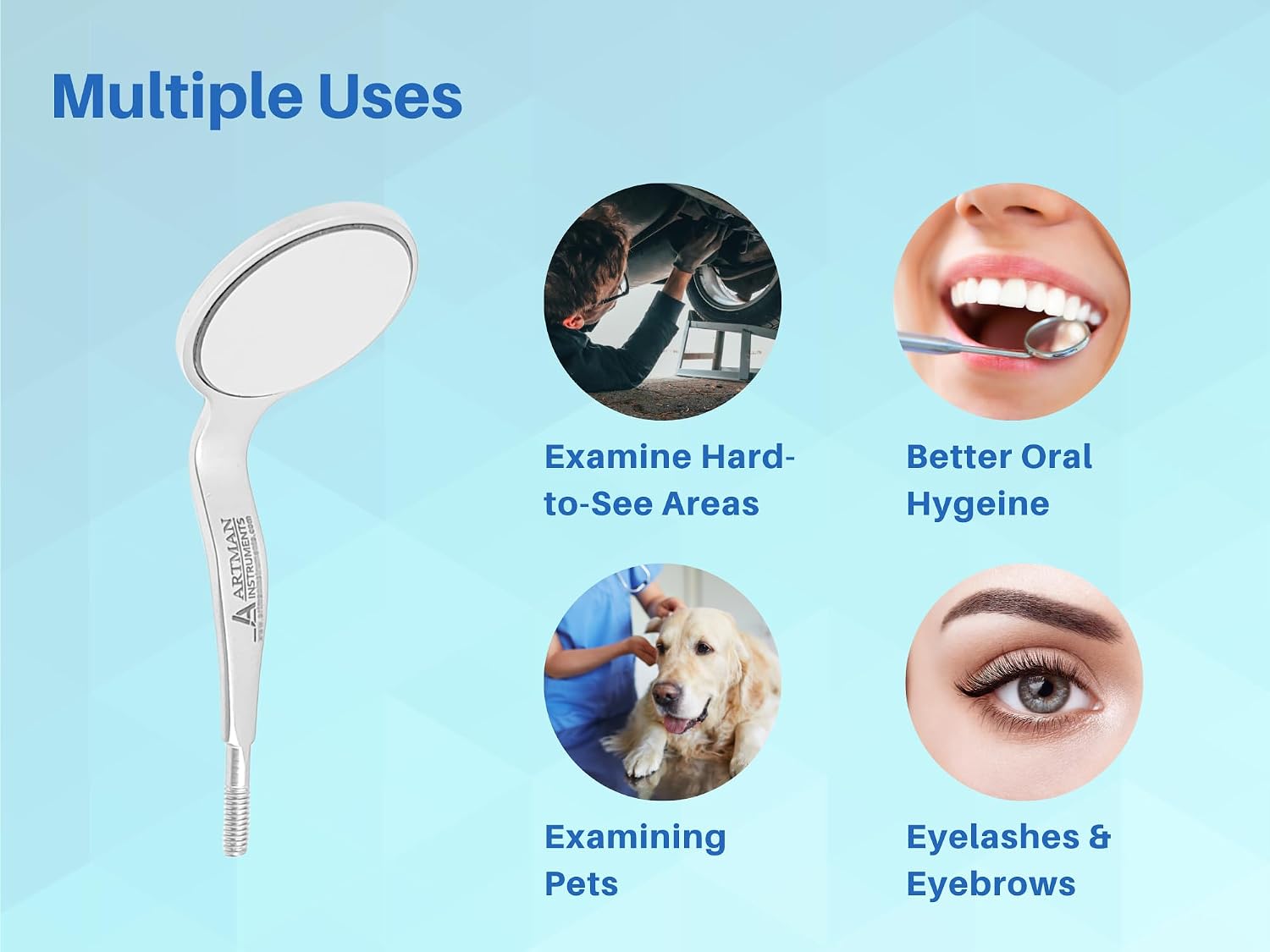 Double Sided Cone Socket Dental Mouth Mirror Front Surface Pack of 7 Stainless Steel Autoclavable Dental Mirrors
