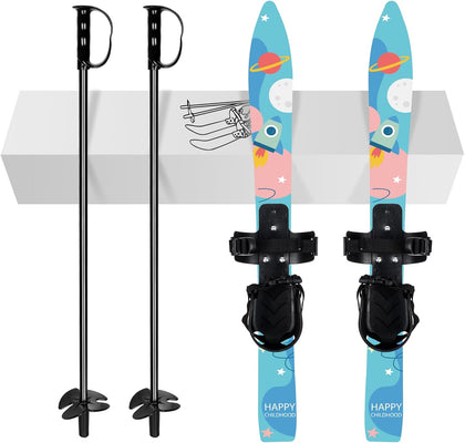 Kid's Beginner Snow Skis and Poles, Low-Resistant Ski Boards for Age 4 and Under, Lightweight, Sturdy and Safe