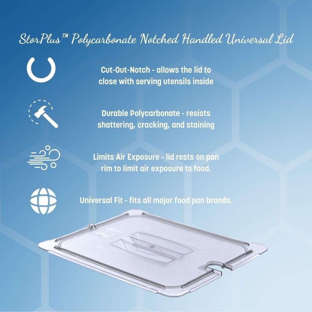 Storplus Full-Size Plastic Food Pan Lid with Notched Handle for Catering, Buffets, and Restaurants, Polycarbonate