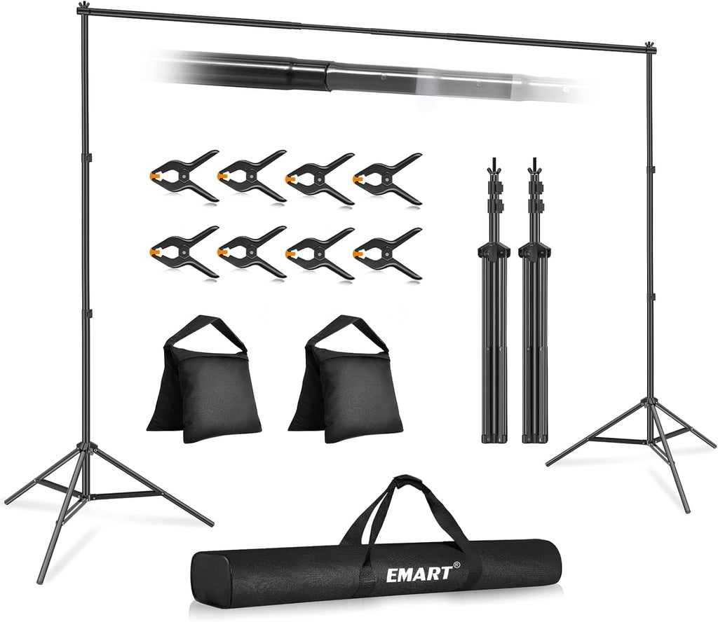 Backdrop Stand 10x7FT Adjustable Back Drop Stand for Party Photoshoot | Background Stand Backdrop with 8 Clamps, 2