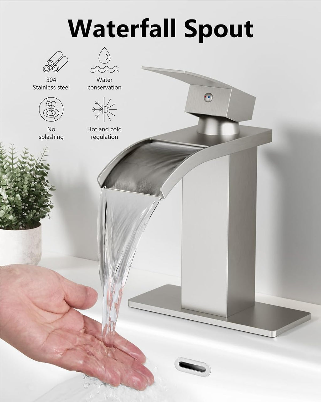 Brushed Nickel Waterfall Bathroom Faucet 1-Handle Vanity Faucet