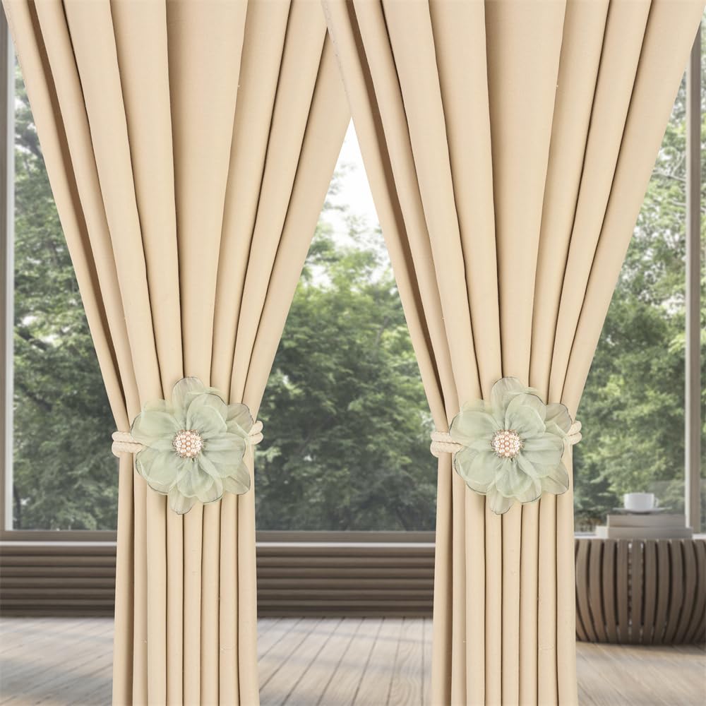 Lotus Flower Curtain Tiebacks Holdbacks, Green