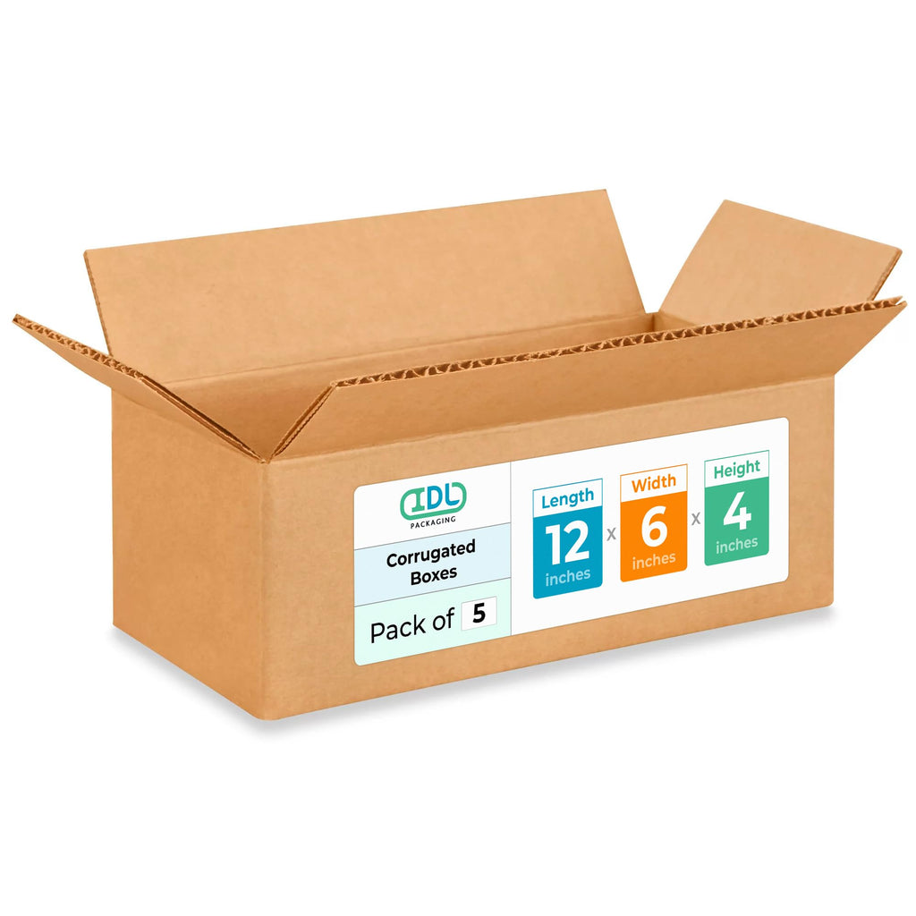 Medium Moving & Shipping Boxes 12 x 6 x 4 inches (5-Pack) - Extra Strength 200 lb vs Regular - Corrugated Boxes for