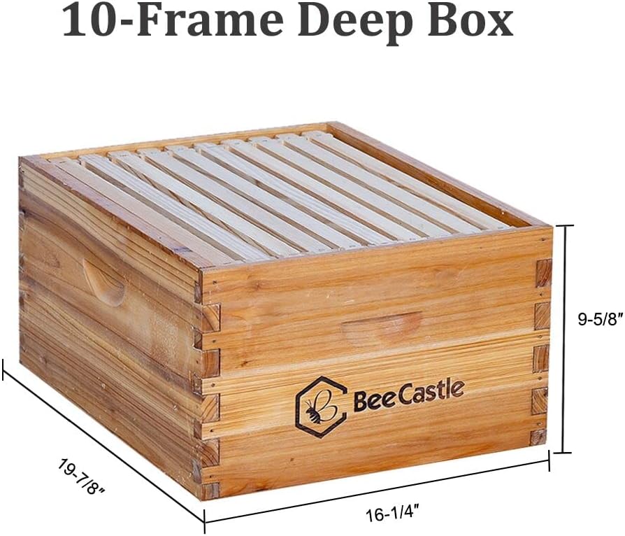 10-Frames Complete Beehive Kit, 100% Beeswax Coated Bee Hive Includes Beehive Frames and Beeswax Coated Foundation
