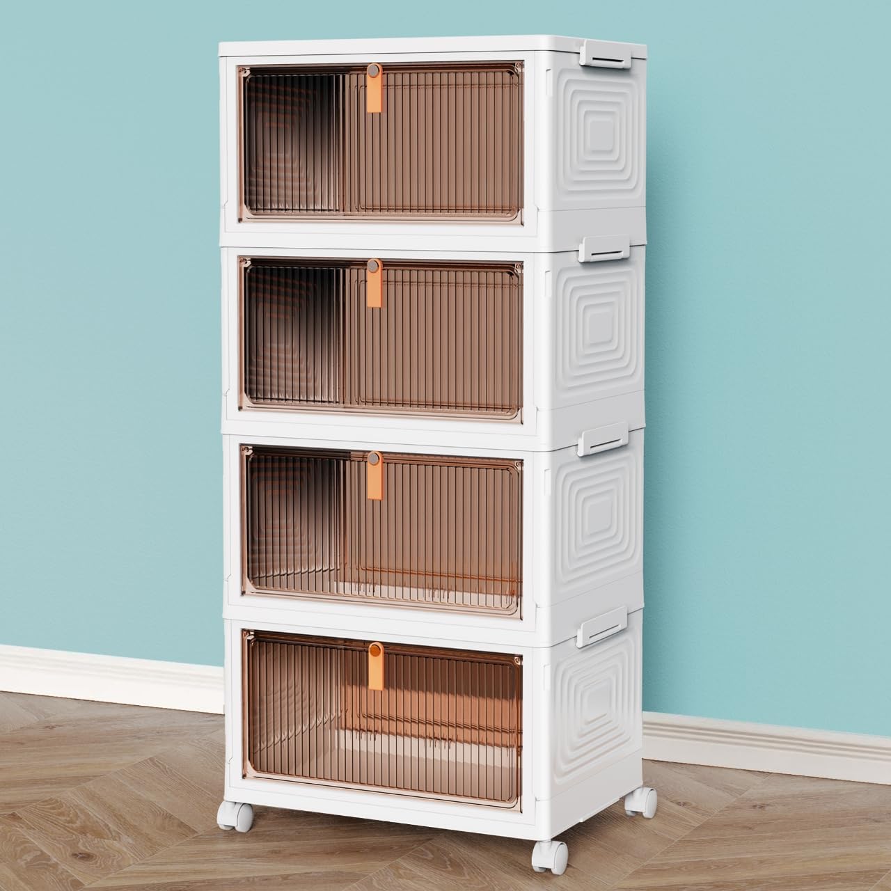 4 Tier Plastic Storage Bins with Lid 23QT - Stackable Storage Bins with Wheels, Organizers and Storage, Plastic
