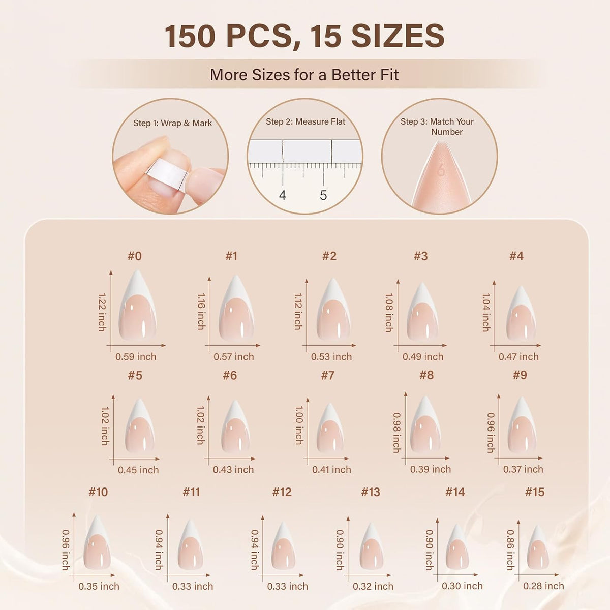 French Tip Press On Nails: 160 Pcs, Glossy Finish, Medium Stiletto