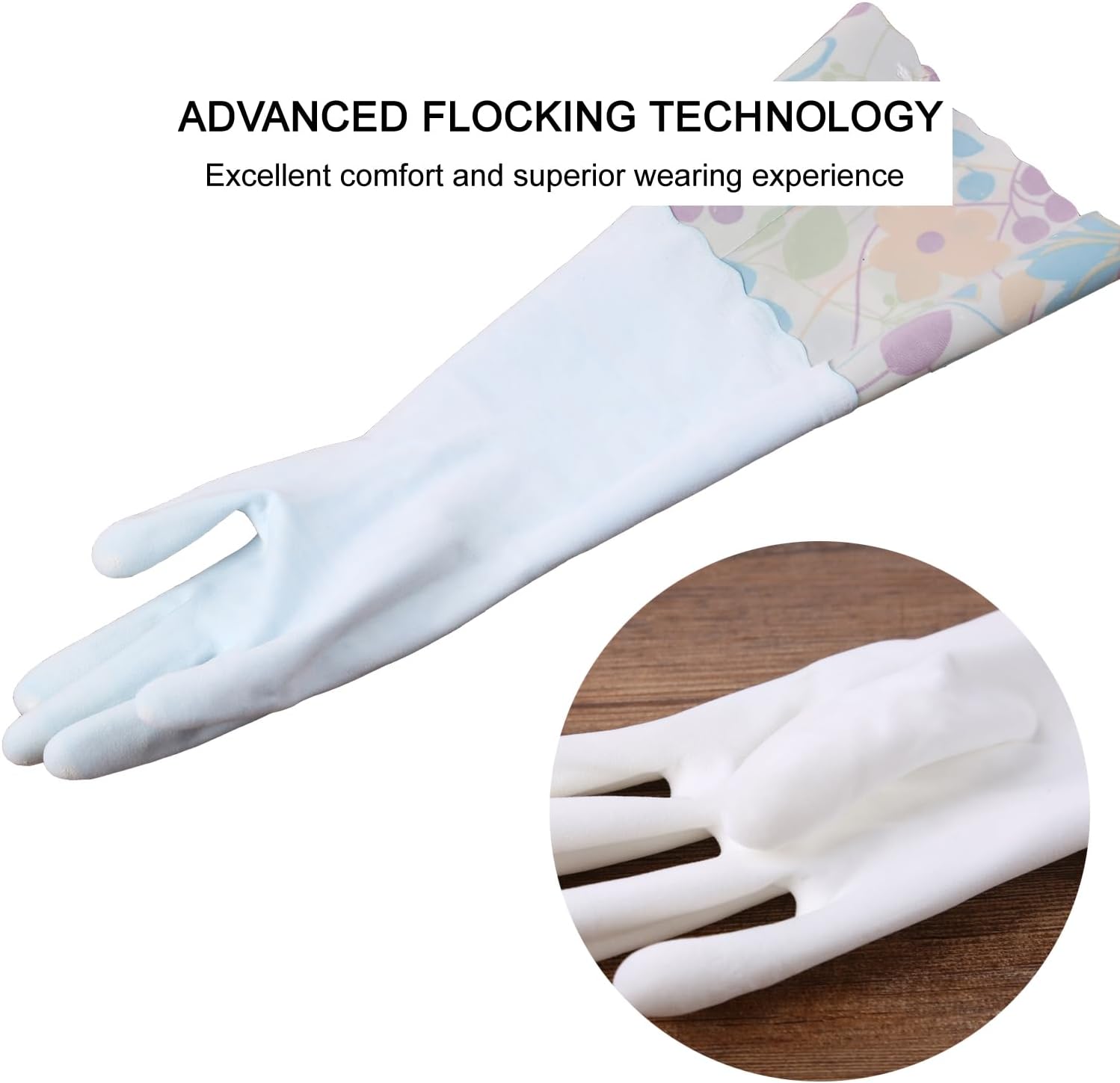 3 Pairs Rubber Cleaning Gloves, Household Kitchen Dishwashing Gloves with Cotton Flocked Liner, Long Cuff 16 Inches