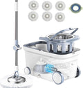 Spin Mop Bucket Deluxe 360 Spinning Floor Cleaning System with 6 Microfiber Replacement Head Refills,62" Extended