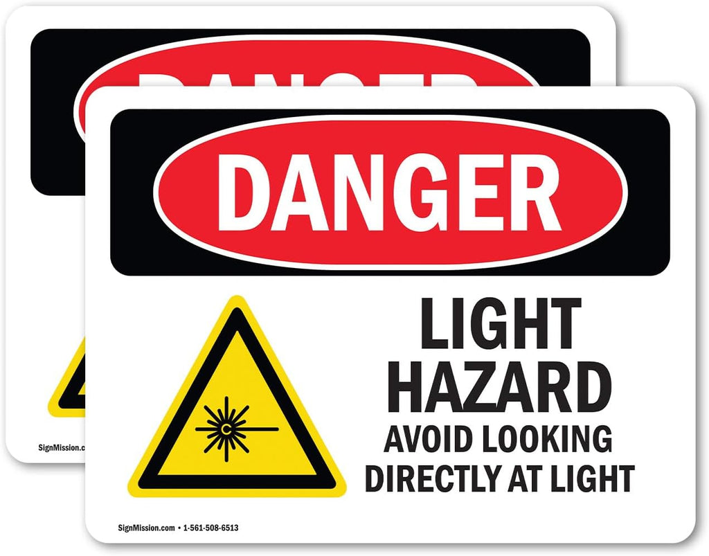 (2 Pack) UV Light Hazard Avoid Looking OSHA Danger Sign 10 Inch X 7 Inch Vinyl Label Decal Sticker Weather Resistant