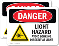 (2 Pack) UV Light Hazard Avoid Looking OSHA Danger Sign 10 Inch X 7 Inch Vinyl Label Decal Sticker Weather Resistant
