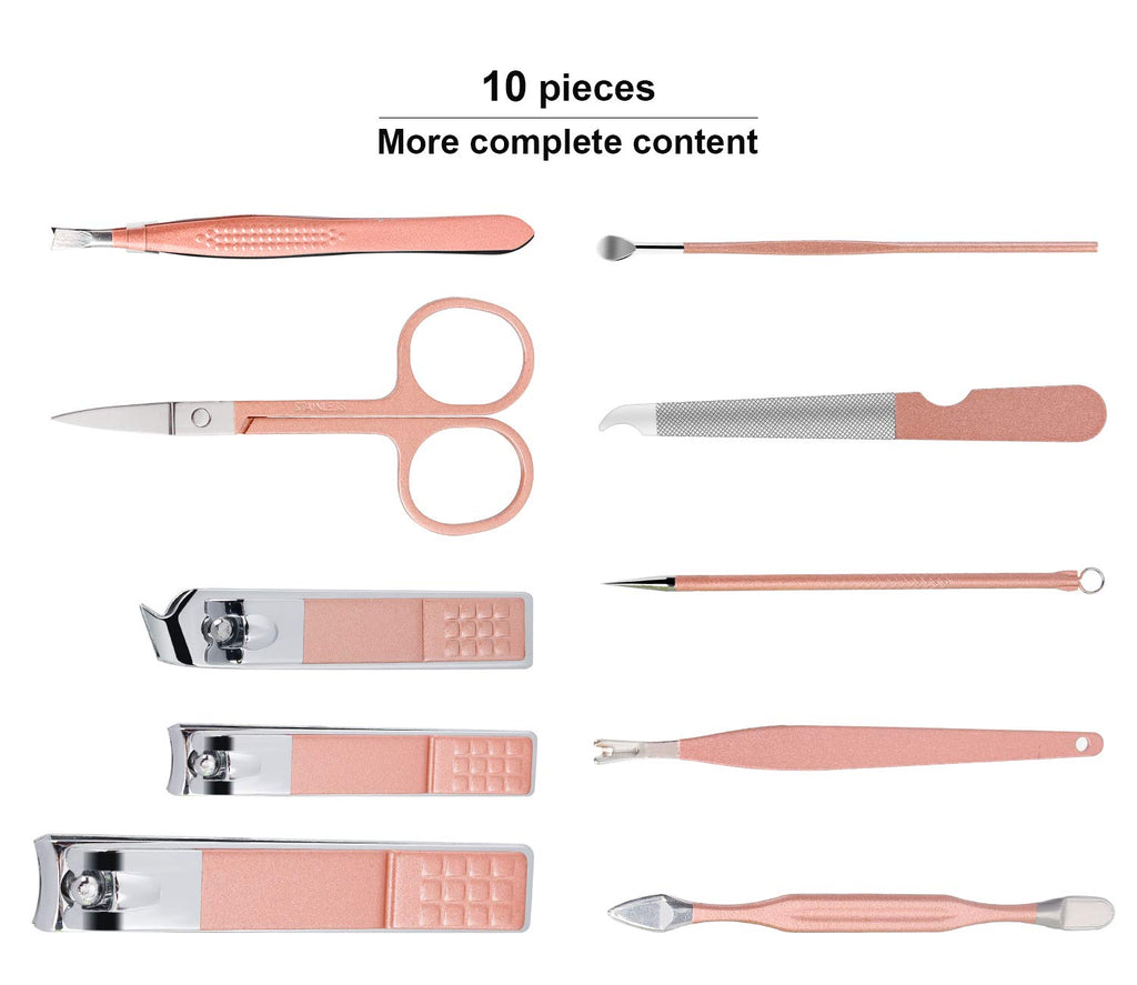 Manicure Set, Travel Mini Nail Clippers Kit Pedicure Care Tools, 10pcs Stainless Steel Grooming kit (Pink)