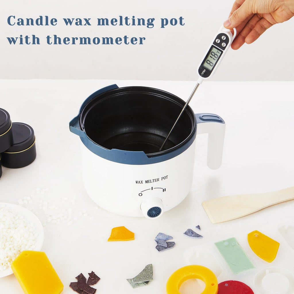 Wax Melting Pot with Thermometer, Electric Wax Melter for Candle Making with Spout 1.5Qt, Small Double Boiler Pot Set