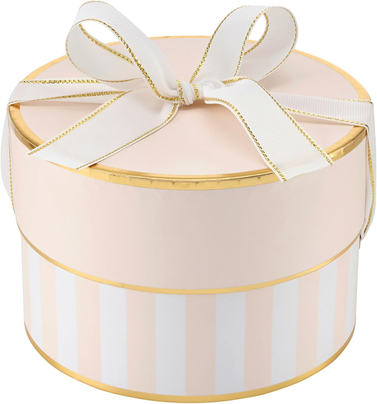 Gift Wrap Co. Nested Gift Box 2-Piece Set Round Designer Boxes with Lids, Large and Small, Pink Stripes
