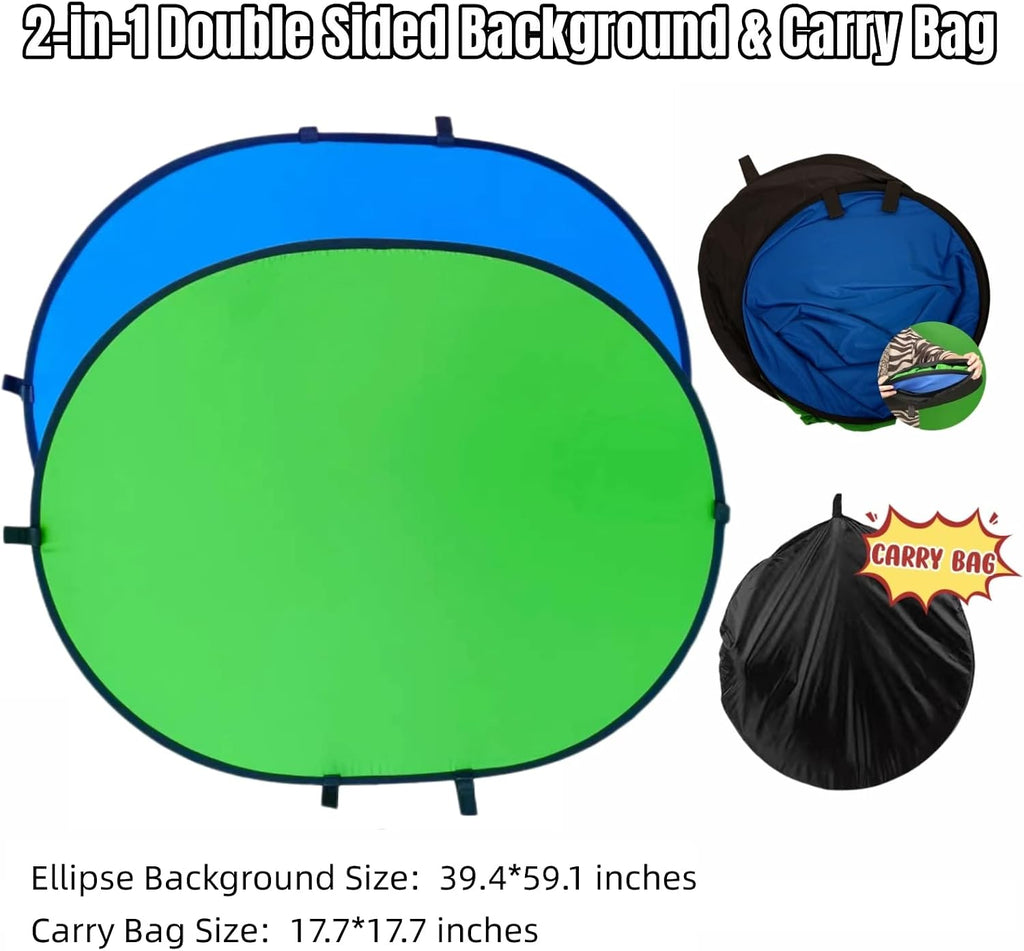 Blue Green Screen Backdrop Double Sided Collapsible Greenscreen Backdrop with Carrying Bag,Portable Pop Up Green